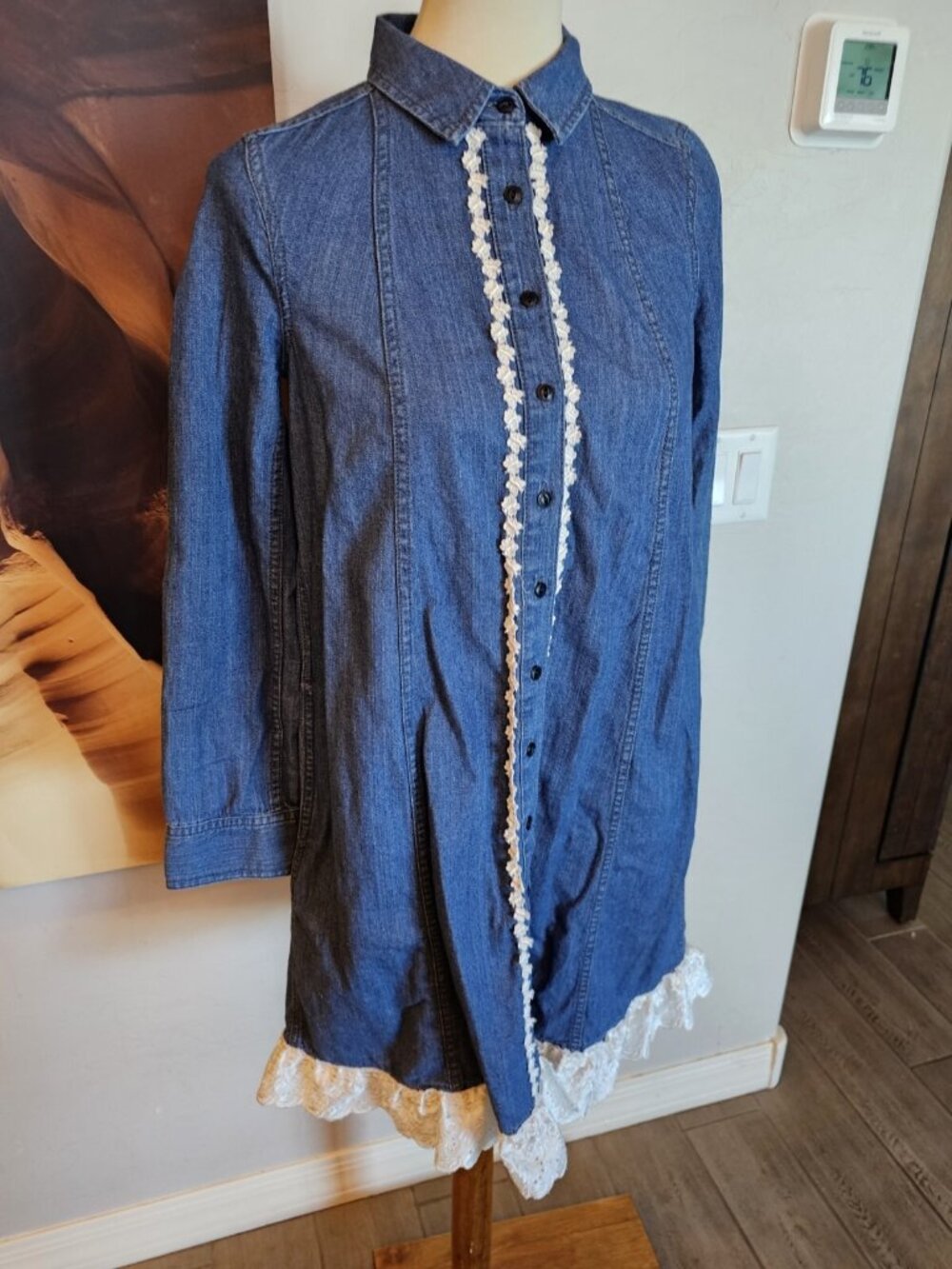 Madewell Denim Knee Length Dress Long Sleeve White Lace Women's XXS